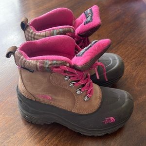 The North Face Girls’ Chilkats Lace Winter Pink & Brown Boots size 2 EUC